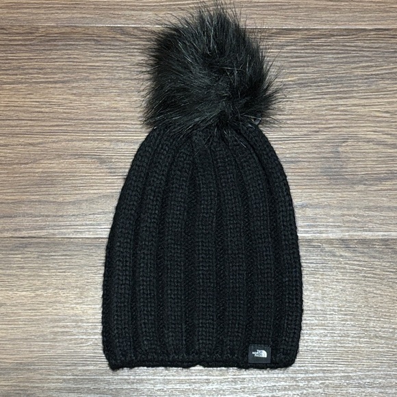 The North Face Black Ribbed Knit Beanie with Pom-Pom - Picture 1 of 7